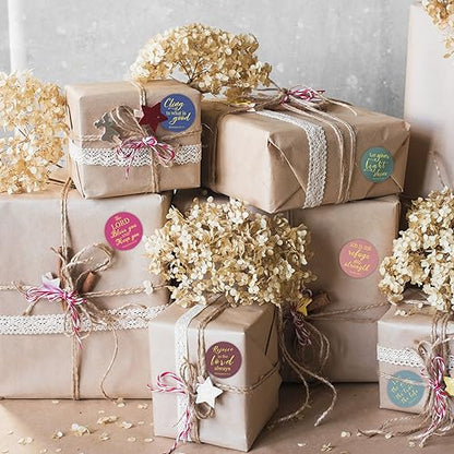 AnyDesign 600Pcs Christian Bible Verse Stickers 12 Styles Gold Foil Jesus Faith Stickers Inspirational Scripture Quotes Decals for Envelope Sealing Christmas 1.5 Inch - style: Boho Style