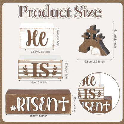 4 Pcs Easter Table Decorations Wooden Table Sign Religious Wood Centerpieces Bunny Blocks Farmhouse Spring Tiered Tray Decor for Home Kitchen Shelf(Rustic Cross) - style: Rustic Cross