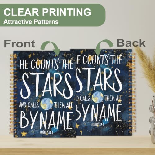 Stars Psalms147:4 Bible Notebook for Women Men, Christian Journal,He Countes The Stars Christian Church Notebook Hardcover Spiral Notebook, 5.5x8.3 Inch - color: white-Stars Psalms147:4 Bible