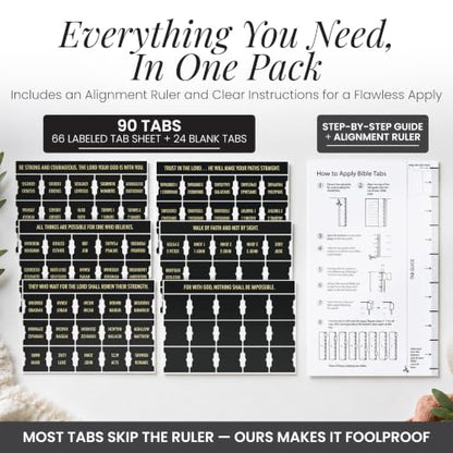 90 Christian Bible Tabs for Women, Men, and Kids - Black Version - color: Black