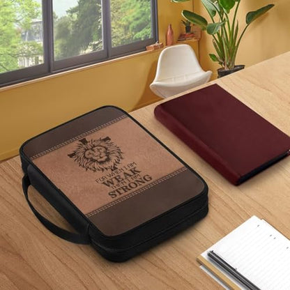Cross with Lion Print Bible Cover for Women Men,Canvas Bible Book Carrying Cases Church Bag with Handle - color: Cross With Lion