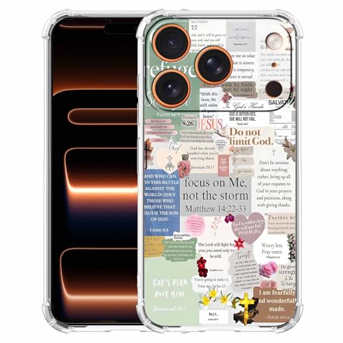 Christian Quotes Aesthetic Vintage Jesus Bible Verse Collage Pattern,Soft TPU Bumper Case for iPhone 17 Pro Max,#2 - color: Bible 2, size: iPhone 17 Pro Max