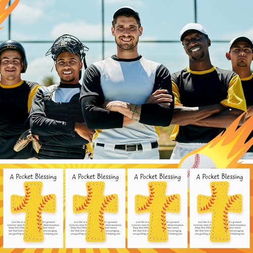 Hollowfly 12 Set Softball a Pocket Blessing with Gift Cards and Organza Bags Cross Pockets Blessing Softball Encouragement Gifts Christian Keepsake for Athletes Players Sports Lovers Team - style: Softball Cross
