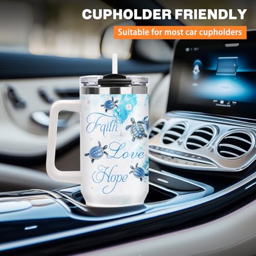 Christian Gifts for Women, 40oz Sea Turtle Tumbler with Straw Handle, Religion Faith Love Hope Stainless Steel Insulated Travel Mug Beverage Cups Present for Get Well Soon Birthday Spiritual Comfort - color: Sea Turtle-D-505-X