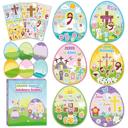 CY2SIDE Easter Egg Scene Sticker - 12 Set Religious Egg Stuffers Sticker for School Rewards, Make Your Own Easter Jesus Cross Scene Activities - style: Easter egg