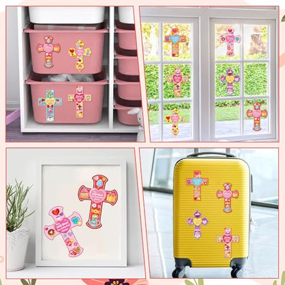 CY2SIDE Mothers Cross Stickers Sheet - 40PCS Make A Best Mom Cross Face Sticker with Heart Flower for Kid, DIY Religious Gift Craft Sticker Game Party Favor for Christian Sunday School Home Project - style: Mother Cross