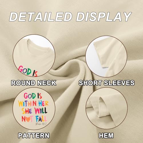 Sulayesh Christian Shirts for Women Jesus God is Within Her Tshirt Faith Inspirational Bible Verse Religious Graphic Tee Tops - color: Apricot, size: Large