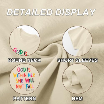 Sulayesh Christian Shirts for Women Jesus God is Within Her Tshirt Faith Inspirational Bible Verse Religious Graphic Tee Tops - color: Apricot, size: XX-Large
