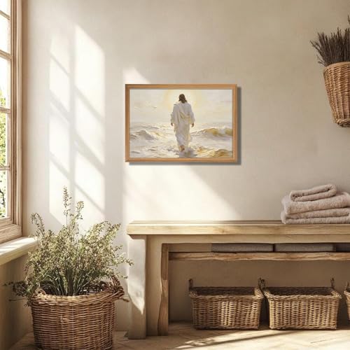 Christian Wall Art, Abstract Jesus Walking on Water Canvas Wall Art 12x16in - color: Jesus white Wall Art, size: 16"L x 12"W
