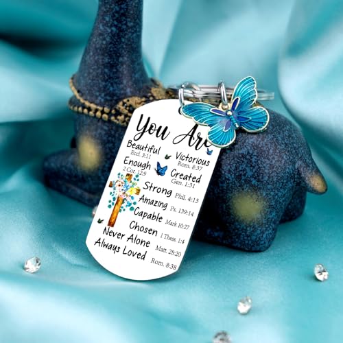 Christian Keychain for Women Bible Verse Gift Inspirational Butterfly Charm - color: You Are