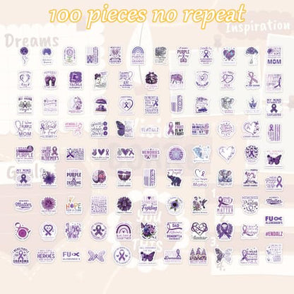 100 Pcs Alzheimers Awareness Stickers, Purple Ribbon Dementia Decals - color: Alzheimer's Dementia