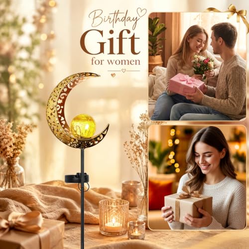 Solar Lights Outdoor Decor Moon Cracked Glass Stake Moon Lights Women Gift - color: Moon