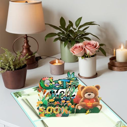 Get Well Pop Up Card, Bear Get Well Soon Card, - color: Bear