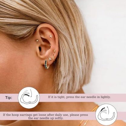 14K Gold Huggie Earrings for Women Silver Huggie Hoop Earrings Cubic Zirconia Huggie Earrings Stud Earrings Lightweight Dainty Hypoallergenic Earrings Jewelry Gifts - color: Gold Black CZ Huggies