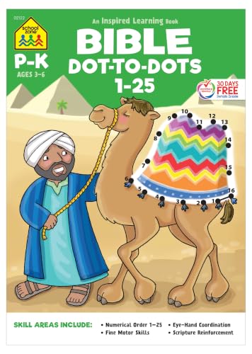 School Zone Bible Dot-to-Dots! Numbers 1-25 Workbook: 32 Pages, Preschool, Kindergarten, Christian Scripture, Old & New Testament, Connect the Dots, Ages 3 to 6