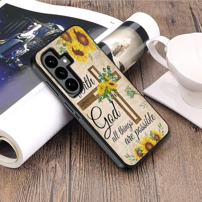 Case for Samsung Galaxy S26 Plus/ S25 Plus/ S24 Plus 6.7 inch, Heavy Duty 3 in 1 Hybrid Hard PC & Soft Silicone Shockproof Drop Protection Case, Christian Cross Bible Verse Matthew 19:26 - color: Christian Cross Quote Bible Verse Matthew 19:26, size: Gala