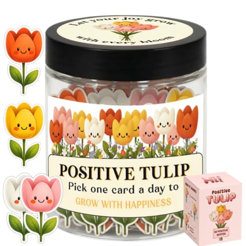 Positive Tulip Jar with 60 Affirmation Cards, Inspirational Gifts and Teacher Desk Decor, Tulips Flowers Themed Gift for Women, Stress Relief and Daily Positivity, Staff Appreciation Gifts - color: Positive Tulip