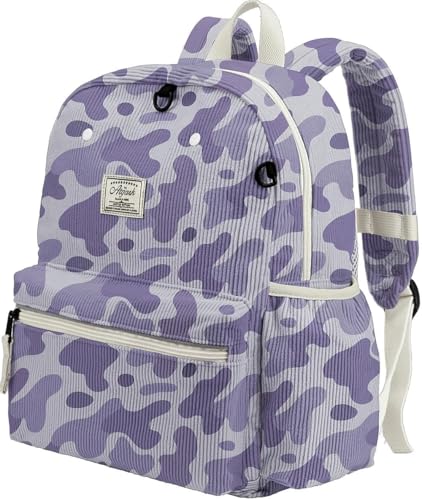 atgark Corduroy Toddler Backpack for Boys Girls Kids Preschool Backpacks - color: Purple Camo Corduroy, size: Age 6-10 (15" H Fit A4 Folder)