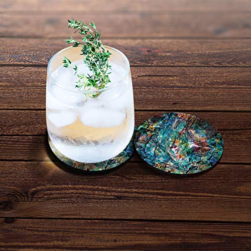 , Green Nebula Marble Design Absorbent ROUND Fabric Felt Neoprene Car Coasters for Drinks, 2pcs Set - color: Green Nebula Marble