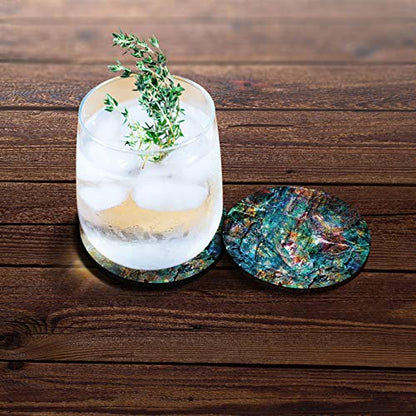 , Green Nebula Marble Design Absorbent ROUND Fabric Felt Neoprene Car Coasters for Drinks, 2pcs Set - color: Green Nebula Marble