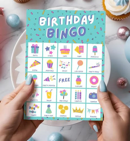 Markt Birthday Bingo Game for Kids Birthday Party Games, Kids Party Games Supplies - 23 Players - Blue - color: Birthday Bingo – Blue