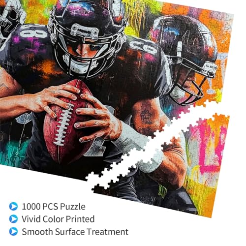 American Football Jigsaw Puzzles for Adults 1000 Pieces Football Painting Wooden Jigsaw Puzzle Graffiti Colorful Sports Rugby Player Puzzle for Family Friends Home Decor - color: Football, size: 1000PCS