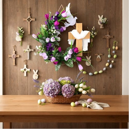 Cinnvoice Easter Cross Wreath Artificial Front Door Wreath - style: Easter Cross