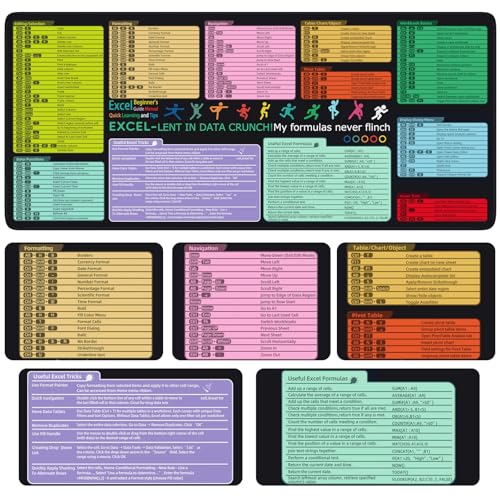 iCasso Excel Cheat Sheet Desk Pad Mat with Excel for Dummies 2025 Book - color: Black