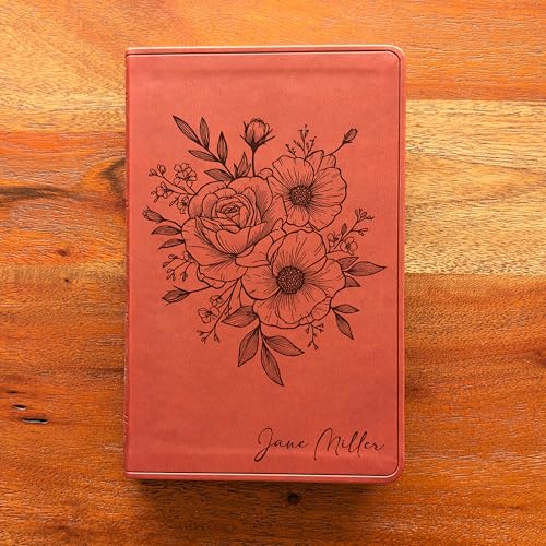Personalized ESV Large Print Value Thinline Bible – Chestnut TruTone Faux Leather | Custom Name Engraved | English Standard Version with Concordance, 10 pt Font & Double-Column Layout (Rose Poppy Flower Bunch)