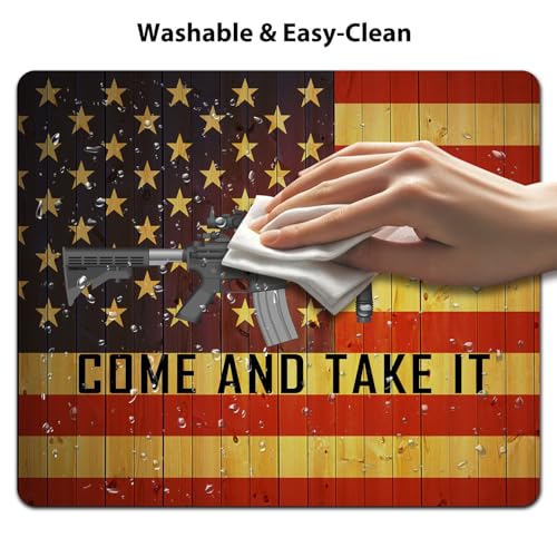 Come and Take It AR-15 Gun Mouse Pad, Rustic Wood US Pride Flag Desk Mat - color: Black Red