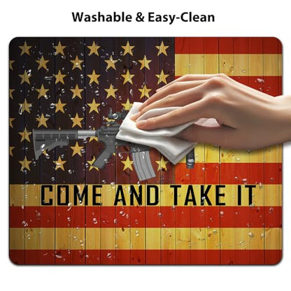 Come and Take It AR-15 Gun Mouse Pad, Rustic Wood US Pride Flag Desk Mat - color: Black Red