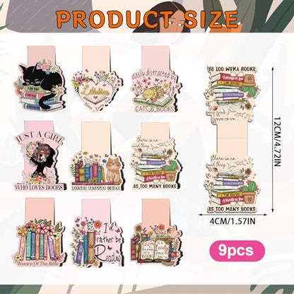 Wxiben Book Lovers Magnetic Bookmark - 9 Pcs Funny Reading Bookmarks Magnets Retro Bookish Floral Book Mark Magnetic Book Mark Page Markers Clip Gifts for Women Men Book Lovers Students Teacher - style: Book Lover