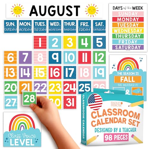 Classroom Calendar Set Bulletin Board Decorations, 98pc School Calendar Set - color: Colorful Classic