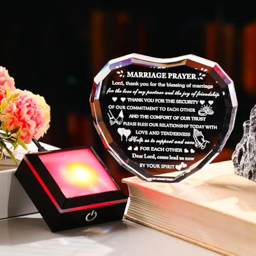 Arikyrist Wedding Gifts for Couples with Colorful LED Base 2026 Crystal Heart Anniversary Marriage Prayer Gifts, Newlywed Mr and Mrs Gift Decoration Sign Plaque Marriage Blessing Couple Bride Gift - color: Marriage Prayer Gifts Style 1+ Light Base