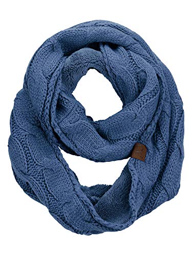 C.C Women's Winter Cable Knit Sherpa Lined Warm Infinity Pullover Scarf - color: Dark Denim