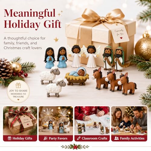 Cinnvoice 60 Pcs Christmas Nativity Sets, Mini Jesus Resin Figurines Crafts - color: Black, style: Jesus