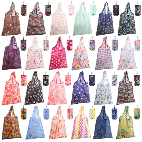 Paterr 24 Pcs Reusable Grocery Shopping Bags Foldable Bulk - style: Bright Style