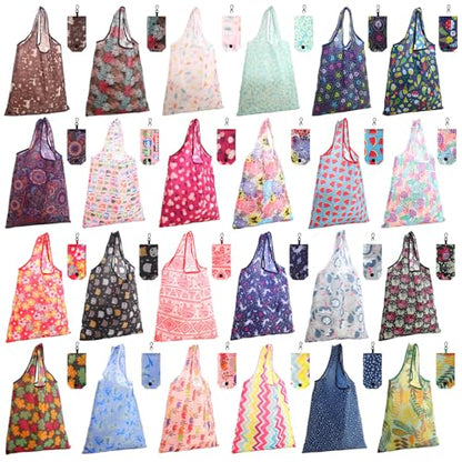 Paterr 24 Pcs Reusable Grocery Shopping Bags Foldable Bulk - style: Bright Style