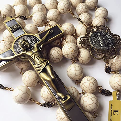 elegantmedical HANDMADE Large 20mm White howlite beads Home St.Benedict Wall Rosary Catholic cross/crucifix box GIFTS