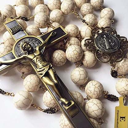 elegantmedical HANDMADE Large 20mm White howlite beads Home St.Benedict Wall Rosary Catholic cross/crucifix box GIFTS