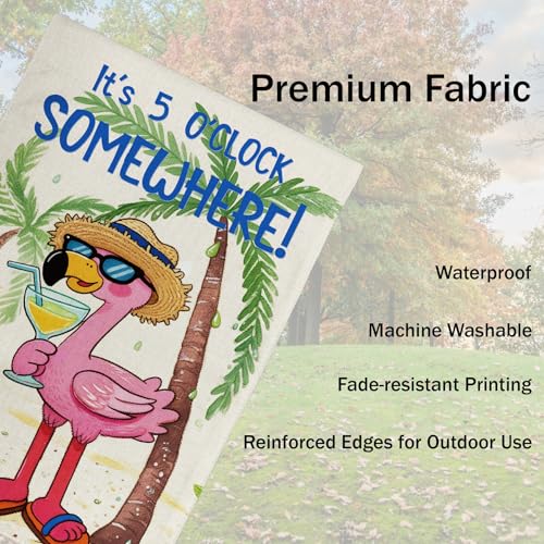 Hello Summer Garden Flag It's 5 O'Clock Somewhere Flamingo12x18in - color: Pink Summer