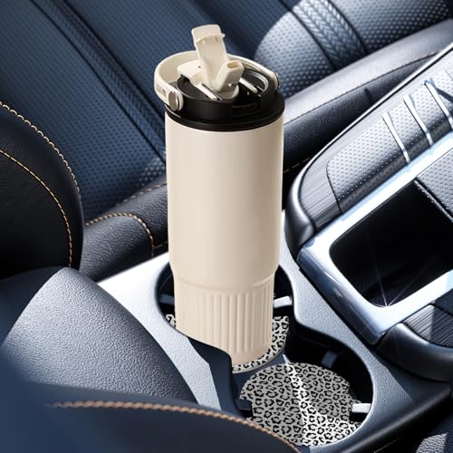 2 Pack Car Coasters for Cup Holders, Cute Car Accessories Interior (Leopard-White) - color: Leopard-white