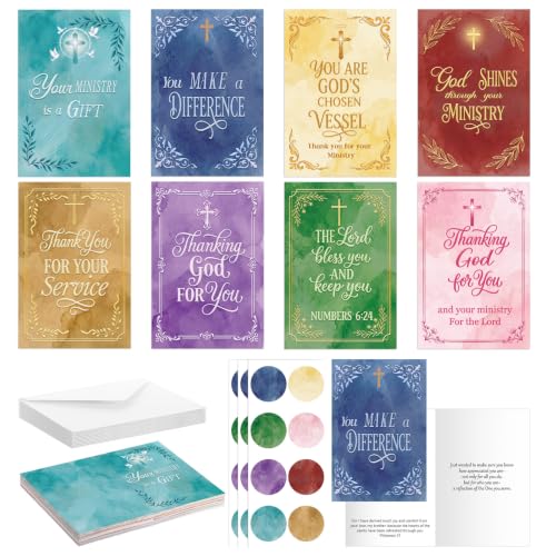 24 Pack Christian Pastor Ministry Appreciation Cards, Watercolor - style: Ministry Watercolor