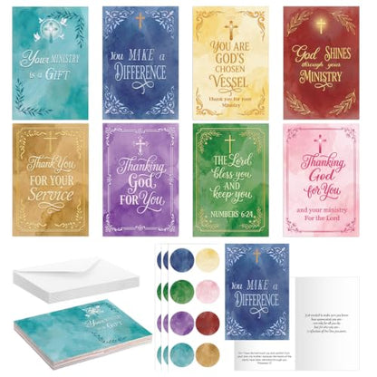 24 Pack Christian Pastor Ministry Appreciation Cards, Watercolor - style: Ministry Watercolor