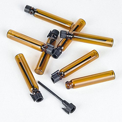 Amber Glass Mini Perfume Sample Bottle 100 Pcs Vials Refillable Empty Travel Cosmetic Liquid Oil Fragrance Packing Bottles Container Tubes (2ml)