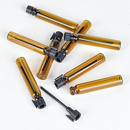 Amber Glass Mini Perfume Sample Bottle 100 Pcs Vials Refillable Empty Travel Cosmetic Liquid Oil Fragrance Packing Bottles Container Tubes (2ml)