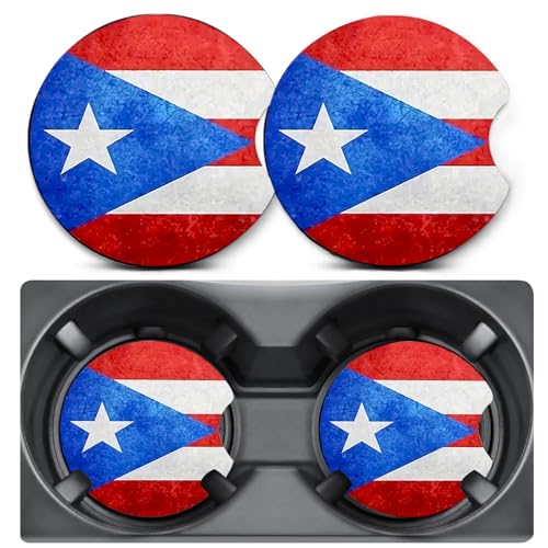 2 Pack Puerto Rico Flag Car Coasters Cup Holder,Neoprene Anti Slip Mat - color: Puerto Rico Flag
