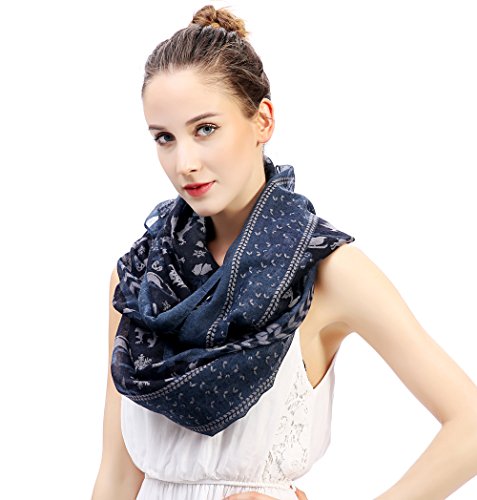 Lina & Lily Holiday Christmas Pattern Print Women's Infinity Scarf Lightweight - color: Blue, Christmas