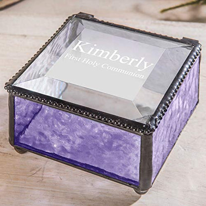 First Communion Gift Personalized Jewelry Box Engraved Keepsake Stained Glass J Devlin Box 899 EB218-2 (Purple) - color: Purple