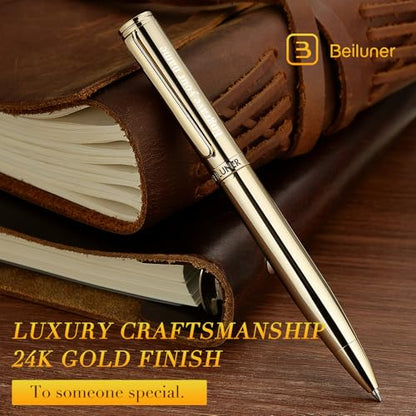 BEILUNER Personalized Gold Gel Pen, Stunning Luxury Pens with 24K Gold Finish, Black Ink Refill, Executive Gift Set for Family & Friends,Writing,Fancy,Office,Retractable, Graduation,Nice Designer Pens - color: ,Gold (Personalized)